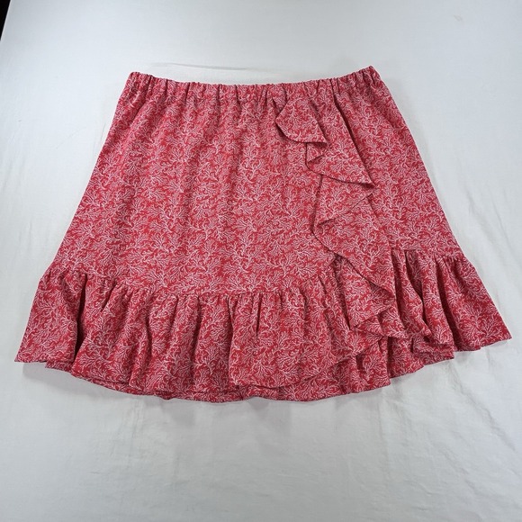Michael Kors Dresses & Skirts - Michael Kors Red Floral Ruffle Wrap Midi Skirt L Womens Preppy